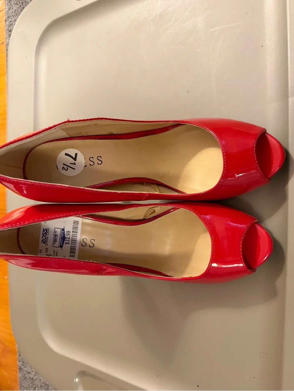 Guess Red Patent Peep-Toe Heels